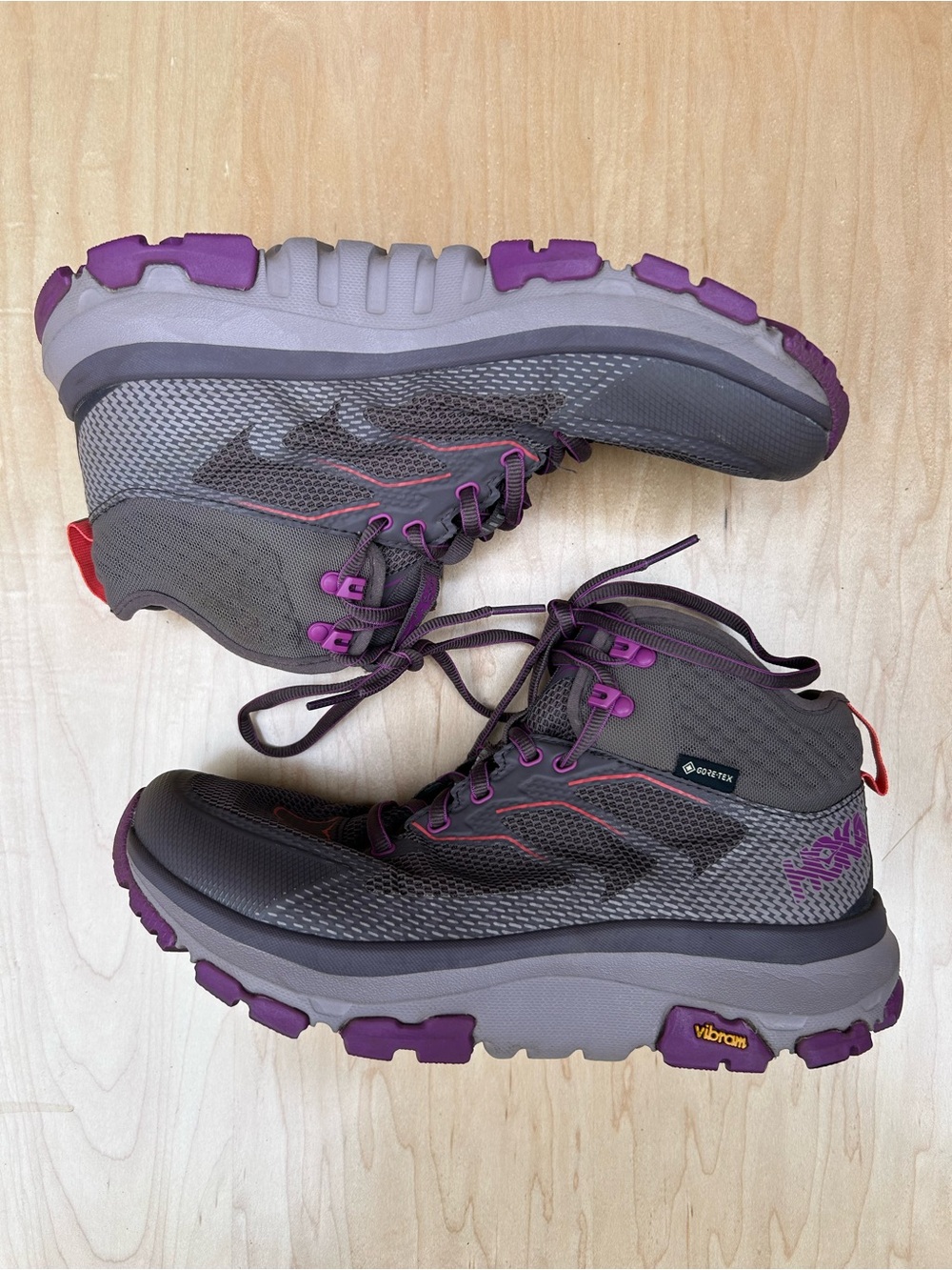 Hoka One One Women's Gray and Purple Trail Lace-Up Boots